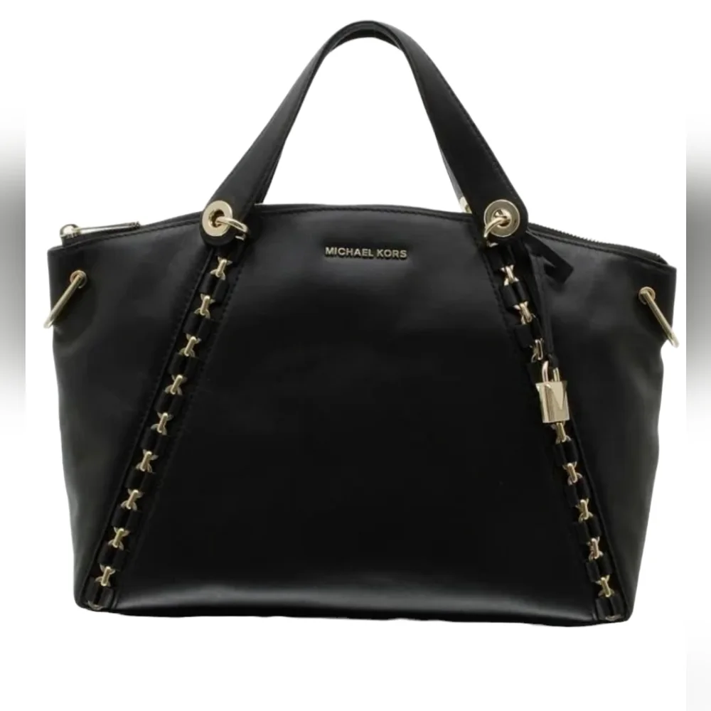 MICHAEL KORS Sadie Leather Satchel Black Leather Chain‎ Lock Crossbody Purse Bag